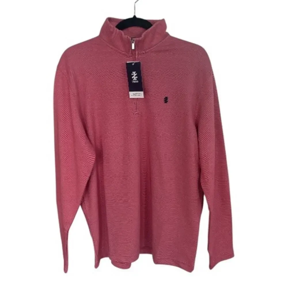 Izod Men Performance Comfort Quarter Zip Long Sleeve Pullover Holly Berry Medium